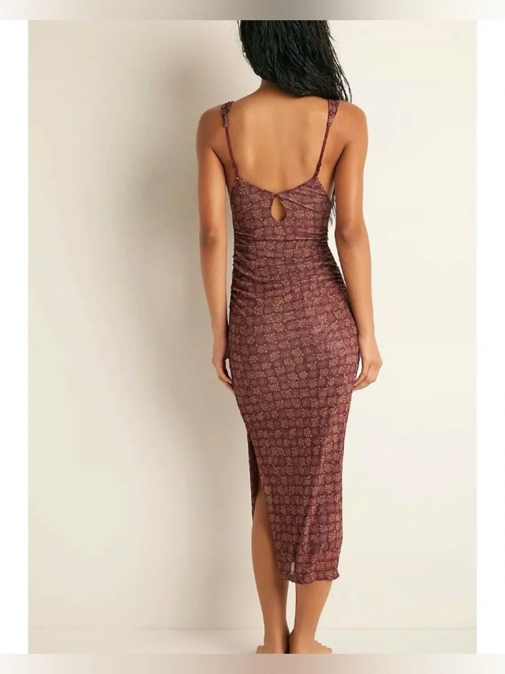 FREE PEOPLE Long Live Printed Mesh Slip / Brown Combo Small NWT